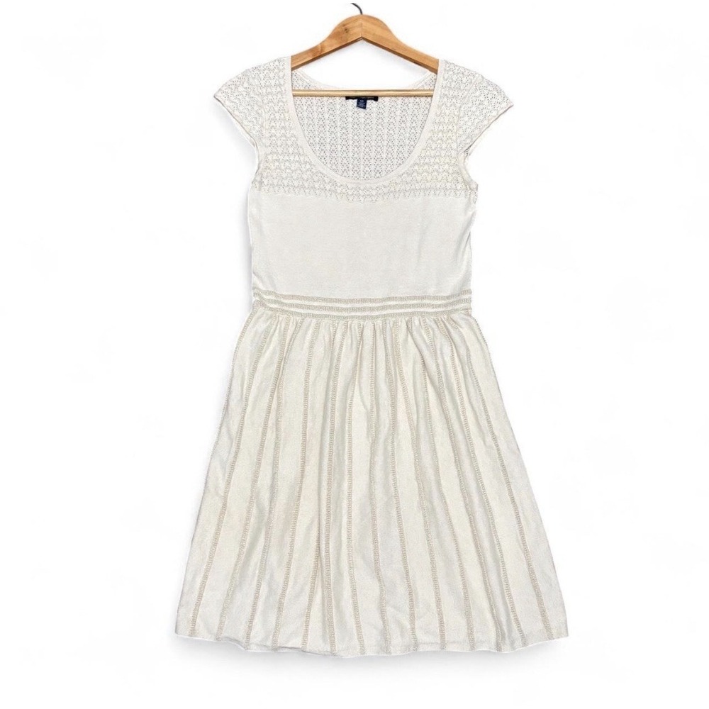 American Eagle Outfitters Ivory Knit A-Line Babydoll Dress Scoop Neck M/M